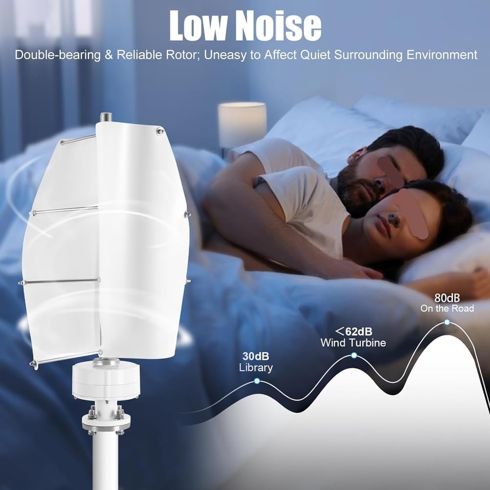 3000W Vertical 2 Blades Wind Turbine Generator Kit, with Inverter 12V 24V 48V 220V Wind Permanent Magnet Generator for Boats, Terraces, Cabins & Street Lighting