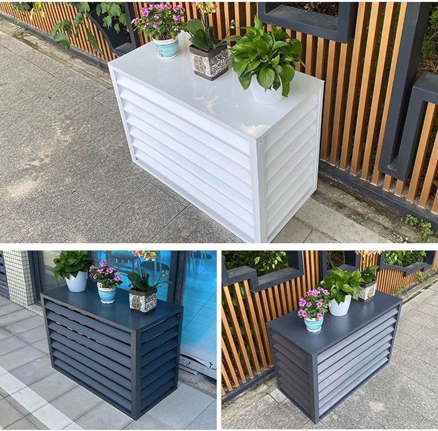 Decorative AC Cover for Outside Unit in Window Plant Stand Aluminum Alloy Outdoor Privacy Screen Hide Air Conditioner Shutters (Color : Brown, Size : 1.5P)