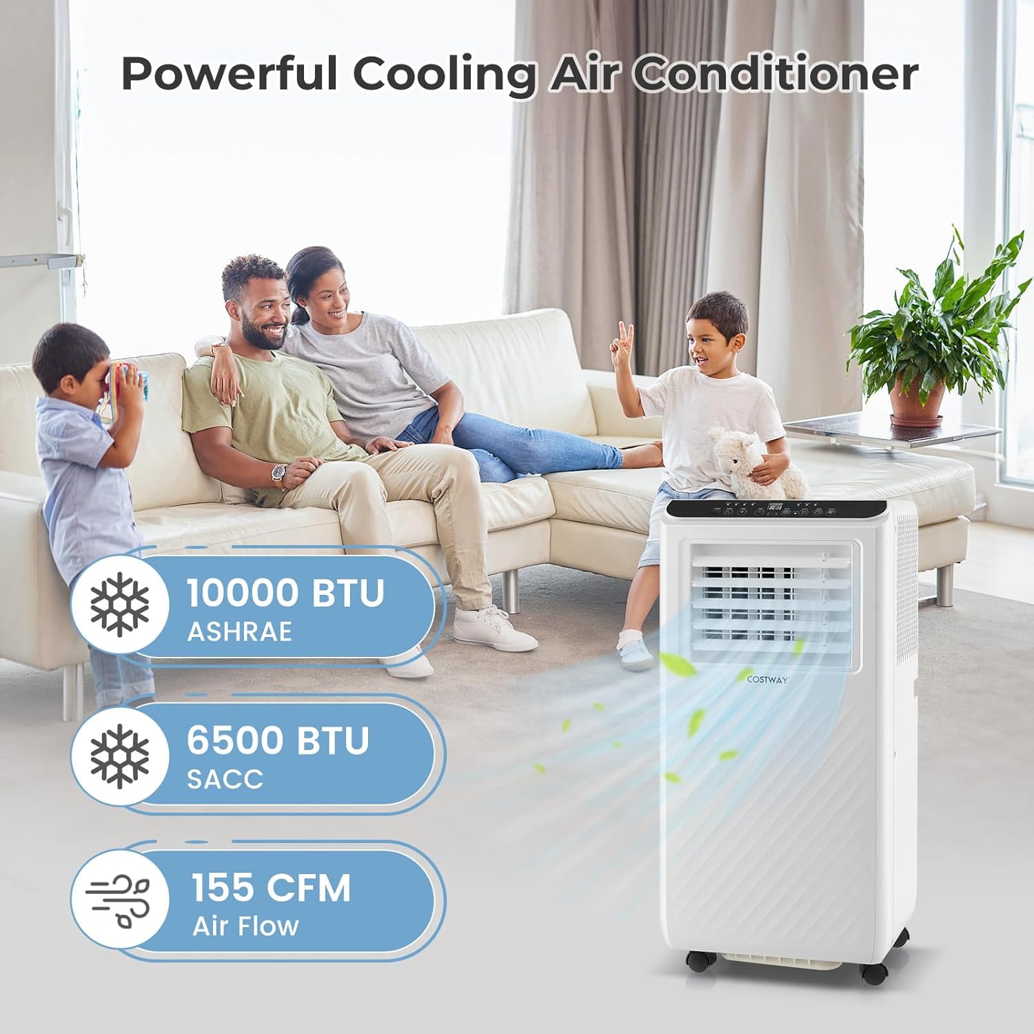 COSTWAY Portable Air Conditioner, 10000 BTU AC Unit with Remote Control, Digital Display, Installation Kit, Casters, 24H Timer, Air Cooler Dehumidifier Fan for Bedrooms Up to 350 Sq.Ft (10000 BTU)