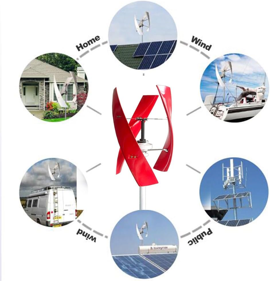 10000W 12V-220V Vertical Wind Turbine Generator Kit, 3 Blade Maglev Vertical Axis Wind Turbine Power Generator with Controller for Home Industrial Energy (Red)