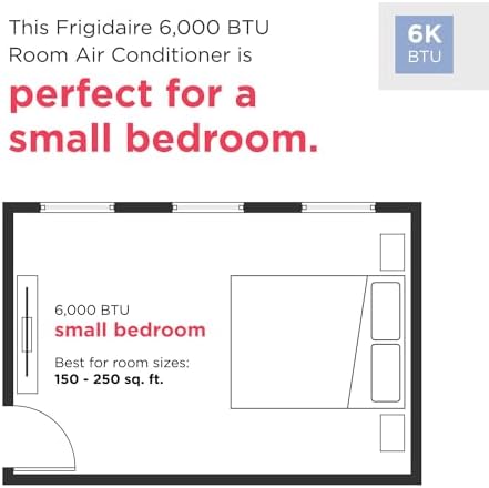 Frigidaire 6,000 BTU Window Air Conditioner & Dehumidifier, 115V, Cools up to 250 Sq. Ft. for Apartment, Dorm Room & Small/Medium Rooms, with Remote Control, Programmable Timer, and Sleep Mode, White