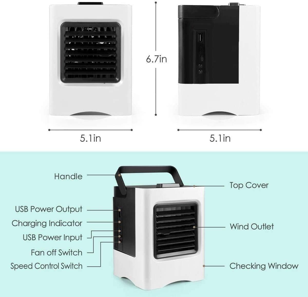 Portable Air Conditioner Fan, Mini Evaporative Cooler, Personal Air Cooler, Desk Cooling Fan for Bedroom, Dorm, Travel, Office