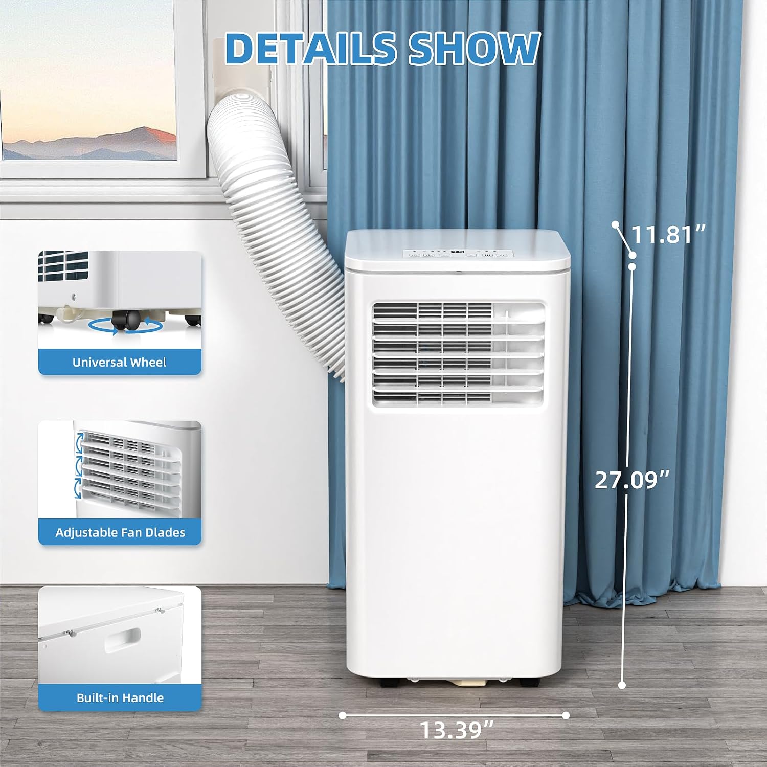 3-in-1 Portable Air Conditioners，8000BTU Portable AC Units Cools 350 Sq.Ft. with 24H Timer Remote Control，Easy Install Kit for Bedroom, Office, Dorm