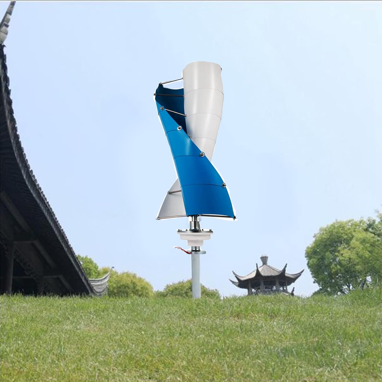 2000W Vertical Spiral Wind Turbine - Noiseless Magnetic Levitation Generator for 12V/24V/48V Systems, Ideal for Outdoor Patios, Blue Color, Eco-Friendly Energy Solution