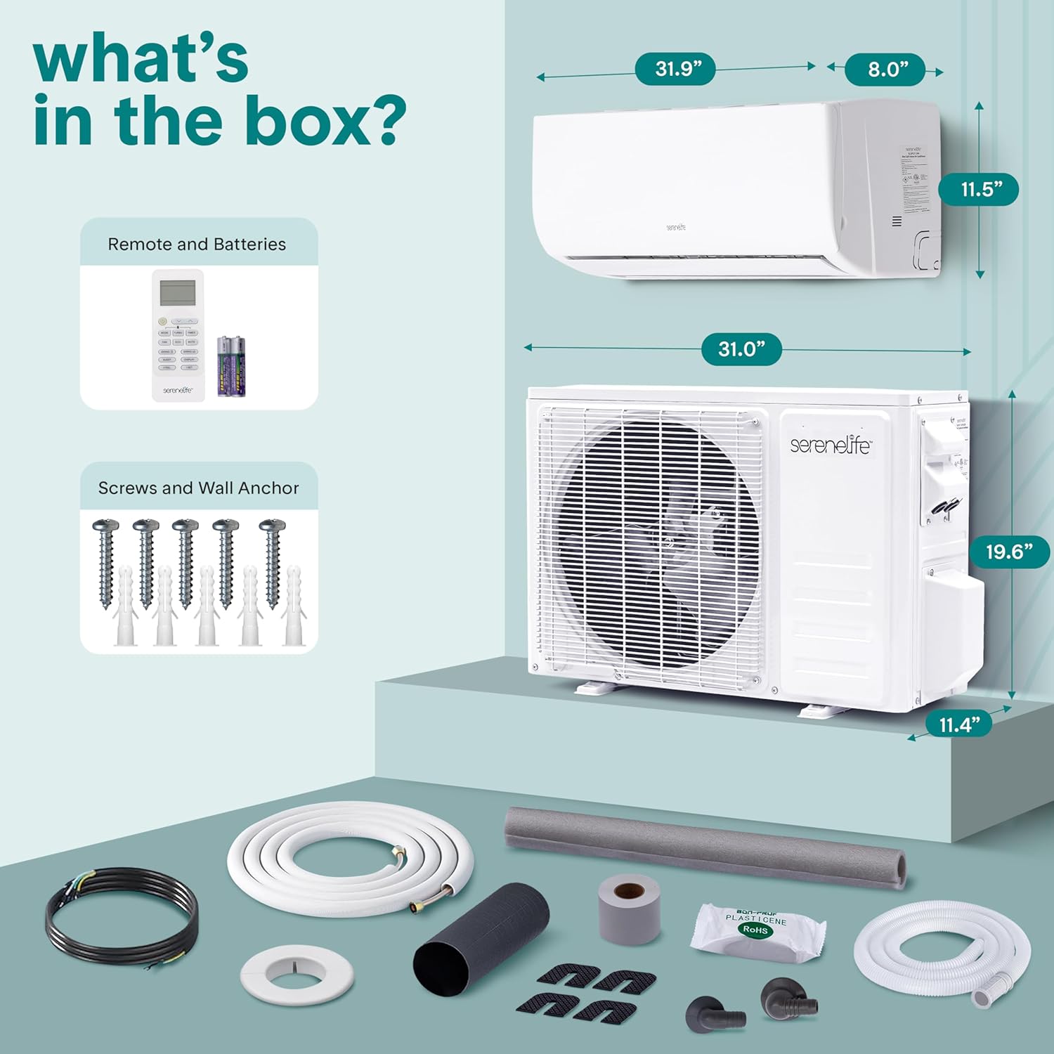 SereneLife 24,000 BTU Mini Split AC & Heating System, 230V Indoor & Outdoor Wall-Mounted Units with WiFi, Installation Kit Included for Home, Office & Bedroom, Up to 1400 Sq. Ft. Coverage