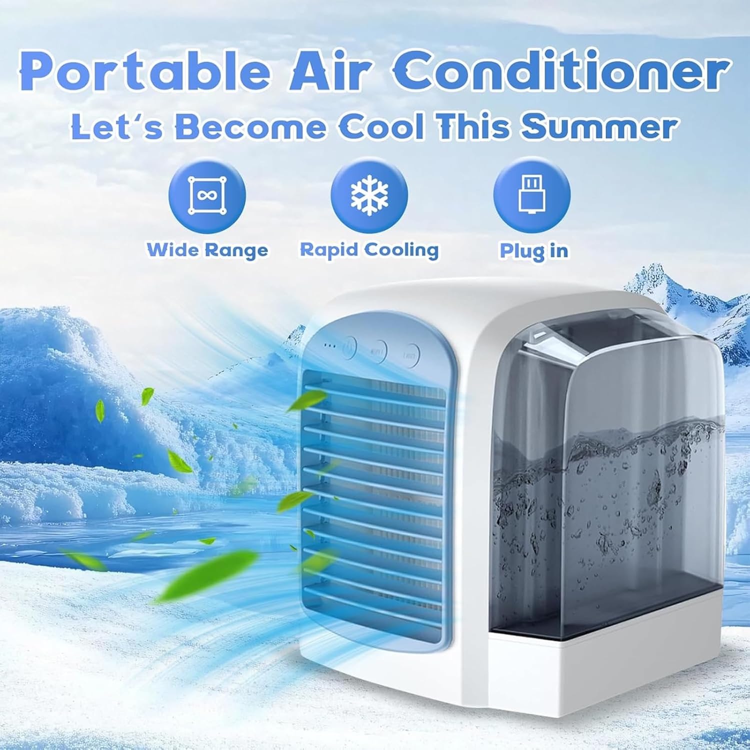 Air Conditioner, 380ml Large Water Tank, Portable Ac Cooler Water from Air Conditioner,Fast Cooling with Dynamic Ice Mist Technology,3 Wind Speeds(Blue)