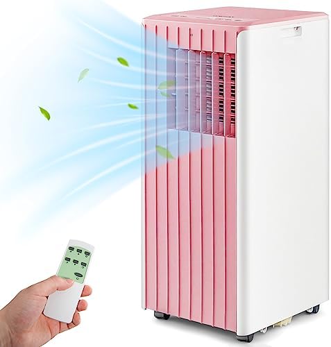 SIMOE 10,000 BTU Portable Air Conditioners, Cools up to 350 Sq.ft, Portable AC Built-in Cool, Dehumidifier, Fan Modes, Room Air Conditioner with Remote Control/Installation Kits, Pink