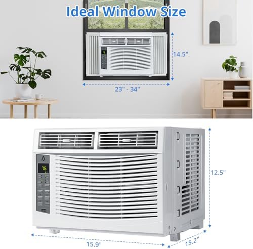 Window Air Conditioner, 6,000 BTU Cools 250 Sq Ft, Smart AC with Remote & App Control, Easy Install Kit, Energy Efficient Cooling for Medium Rooms, White