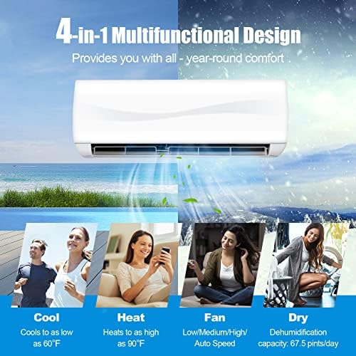 RELAX4LIFE Mini Split Ac/Heating System, 18000 BTU Ductless Mini Split Air Conditioner w/Heat Pump, Remote Control, Cools Up to 1250 Sq.Ft, Installation Kit, 19 SEER2 208-230V Inverter Split AC Unit