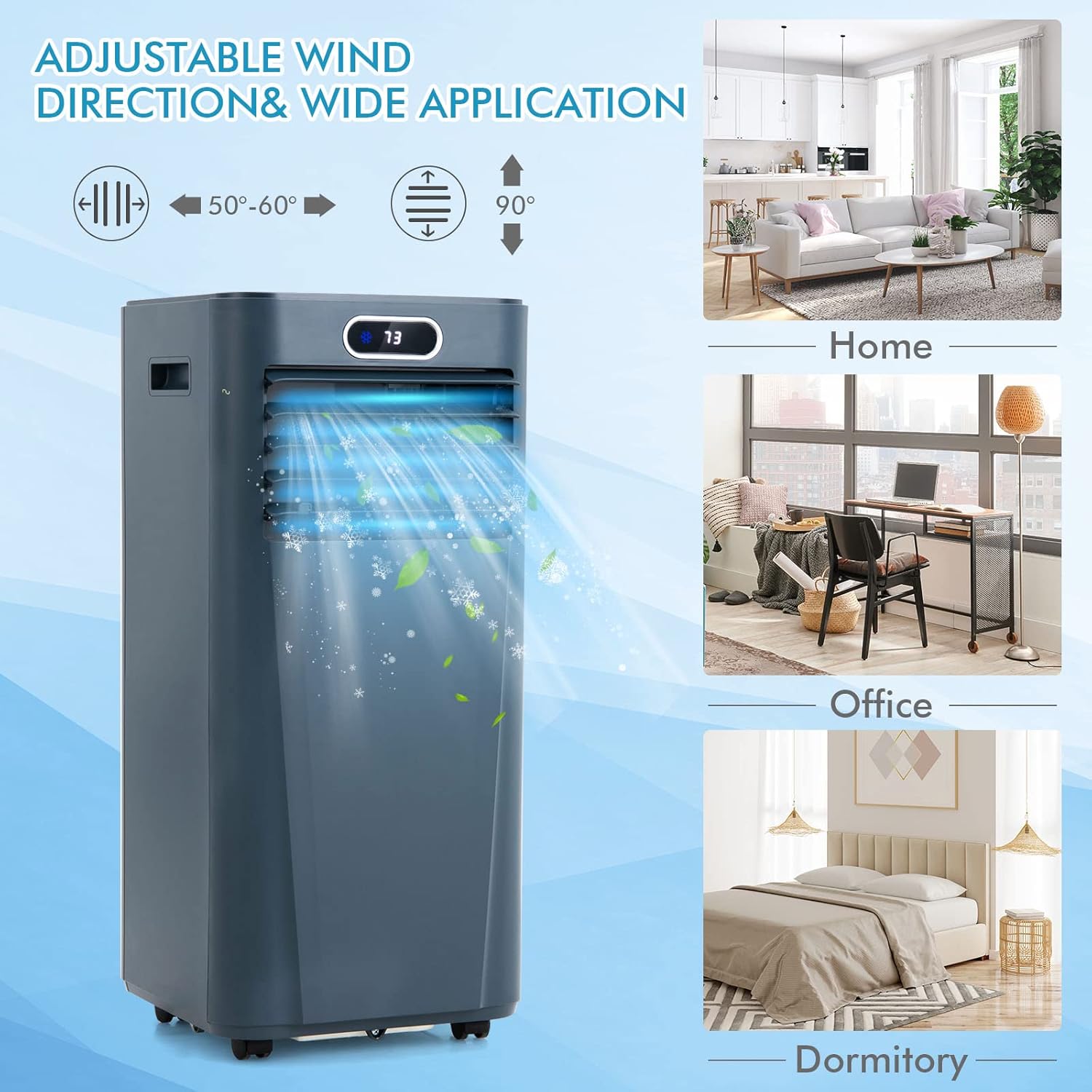 PETSITE Portable Air Conditioner, 3-in-1 AC Cooling Unit Dehumidifying, Fan & Air Cooler Function, Remote Control, Window Kit Included (10000BTU, Dark Blue)