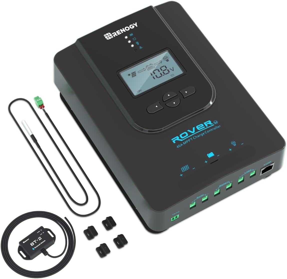 Renogy Solar Charge Controller (Bluetooth) - Rover 40A 12V24V Auto Parameter DC Input MPPT Charge Controllers for Solar Panels Adjustable LCD for Gel Sealed Flooded Lithium Battery