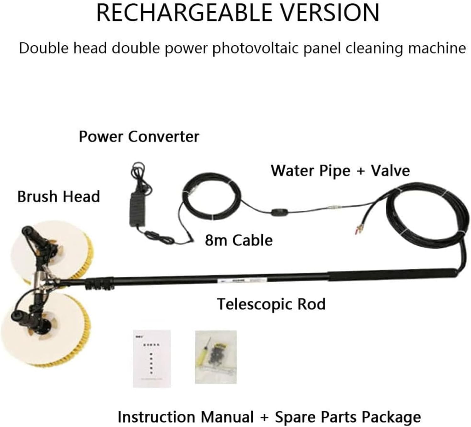 Electric Photovoltaic Panel Cleaners Outdoor Cleaning Tool, Solar Panel Electric Cleaning Brush Adjustable Extension Handle for Window Glass, Solar Panel Freebattery-3.5M
