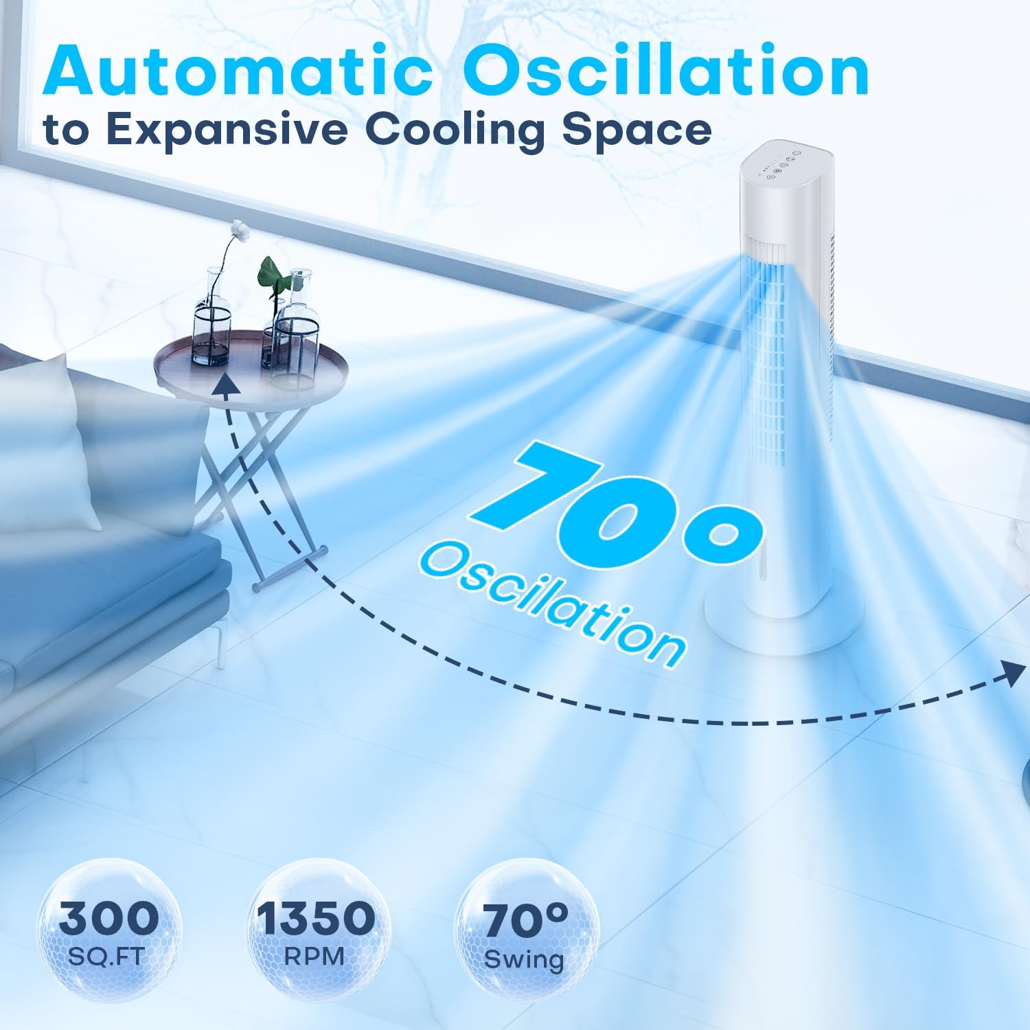 Windowless Air Conditioner Portable, 3 Speeds, 1.2L Water Tank, 3 Ice Packs, 20ft Remote, 7H Timer, No Hose No Window Needed,70° Oscillating Portable AC Unit for Room