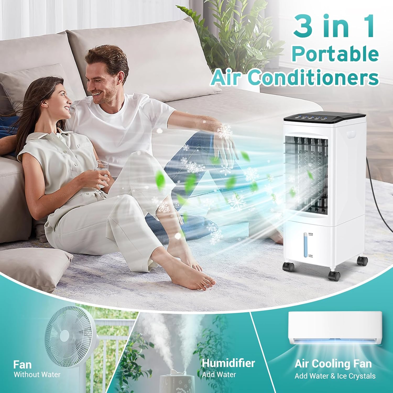 Portable Air Conditioners, 3-IN-1 Air Conditioner Portable with 3 Speeds, 6L Portable AC w/7H Timer, 60°Oscillation, Remote Control Windowless Portable Air Conditioner for Room, Home