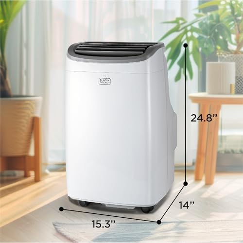 BLACK+DECKER Portable Air Conditioner, 8,000 BTU (3,950 BTU SACC) for Rooms up to 400 Sq. Ft., Portable AC with Follow Me Remote Control and Window Kit, BPACT08WT, White