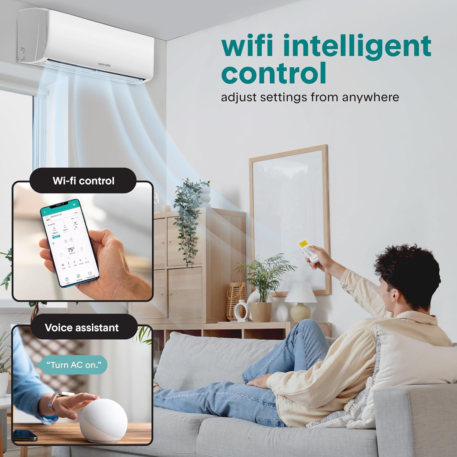 SereneLife 24,000 BTU Mini Split AC & Heating System, 230V Indoor & Outdoor Wall-Mounted Units with WiFi, Installation Kit Included for Home, Office & Bedroom, Up to 1400 Sq. Ft. Coverage