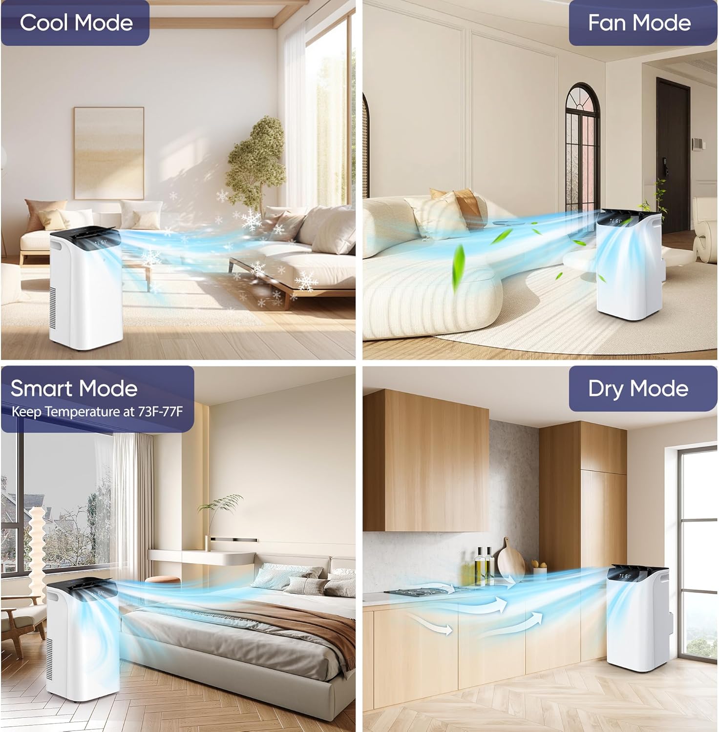 14000 BTU Portable Air Conditioner with Remote Control, 3-IN-1 Free Standing Cooling Portable AC Unit with Fan & Dehumidifier Function, 24H Timer, Quiet Sleep Mode, Windows Kit Included