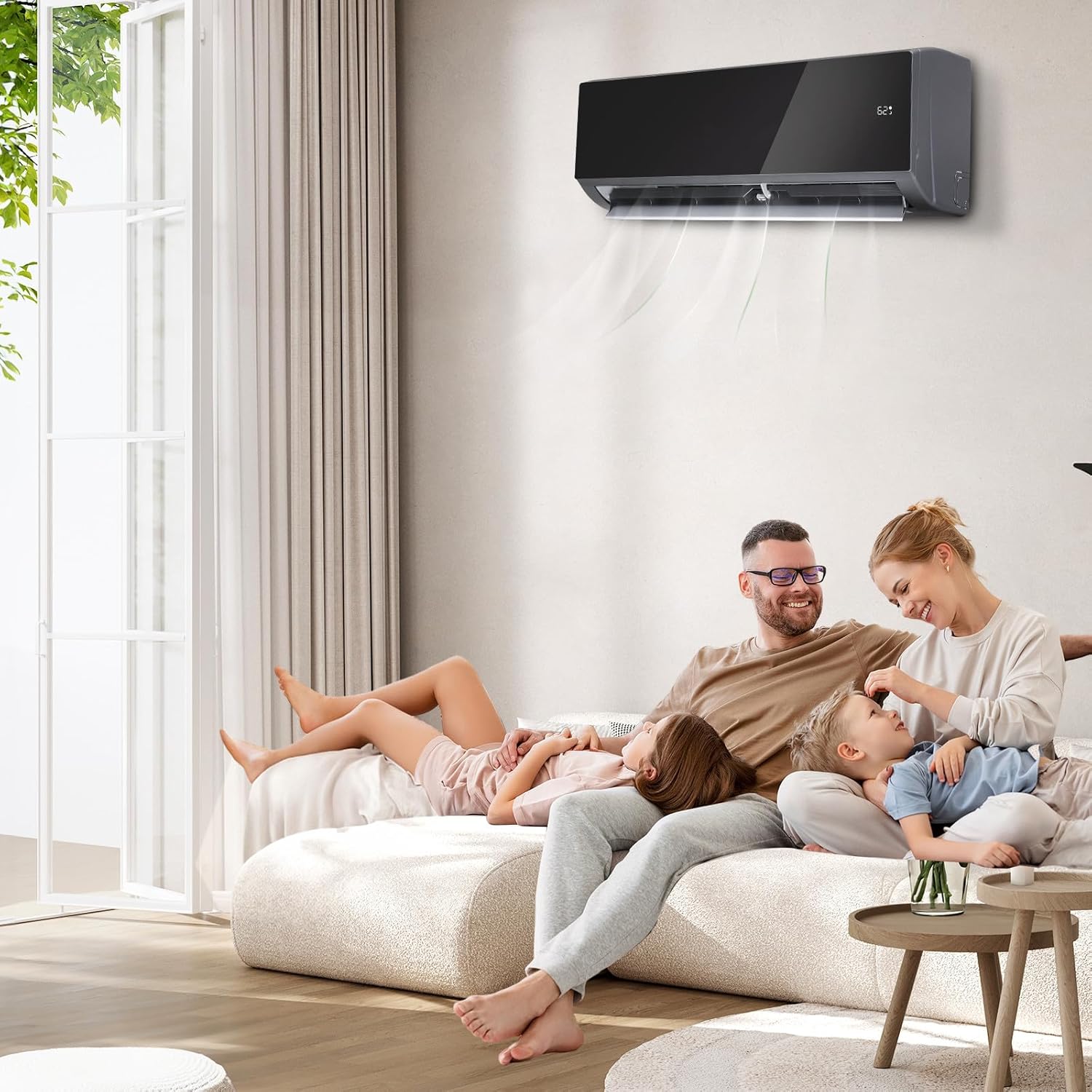 Bonnlo 9000 BTU Mini Split Air Conditioner & Heater, 19 SEER2 115V Inverter Ductless Wall AC Unit for Rooms up to 400 Sq. Ft with Pre-Charged Condenser, Heat Pump & Installation Kit (Black)