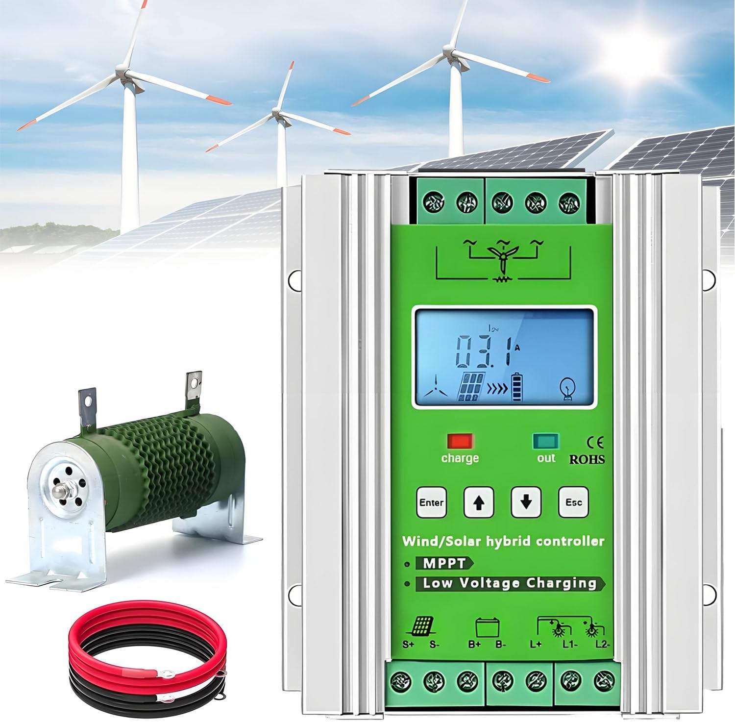 16000W Wind Solar Hybrid Charge Controller,MPPT Wind Solar Hybrid Boost Controller,with LCD Display,with Booster Function and Dump Load,for Home,Boat,Street Light 48V