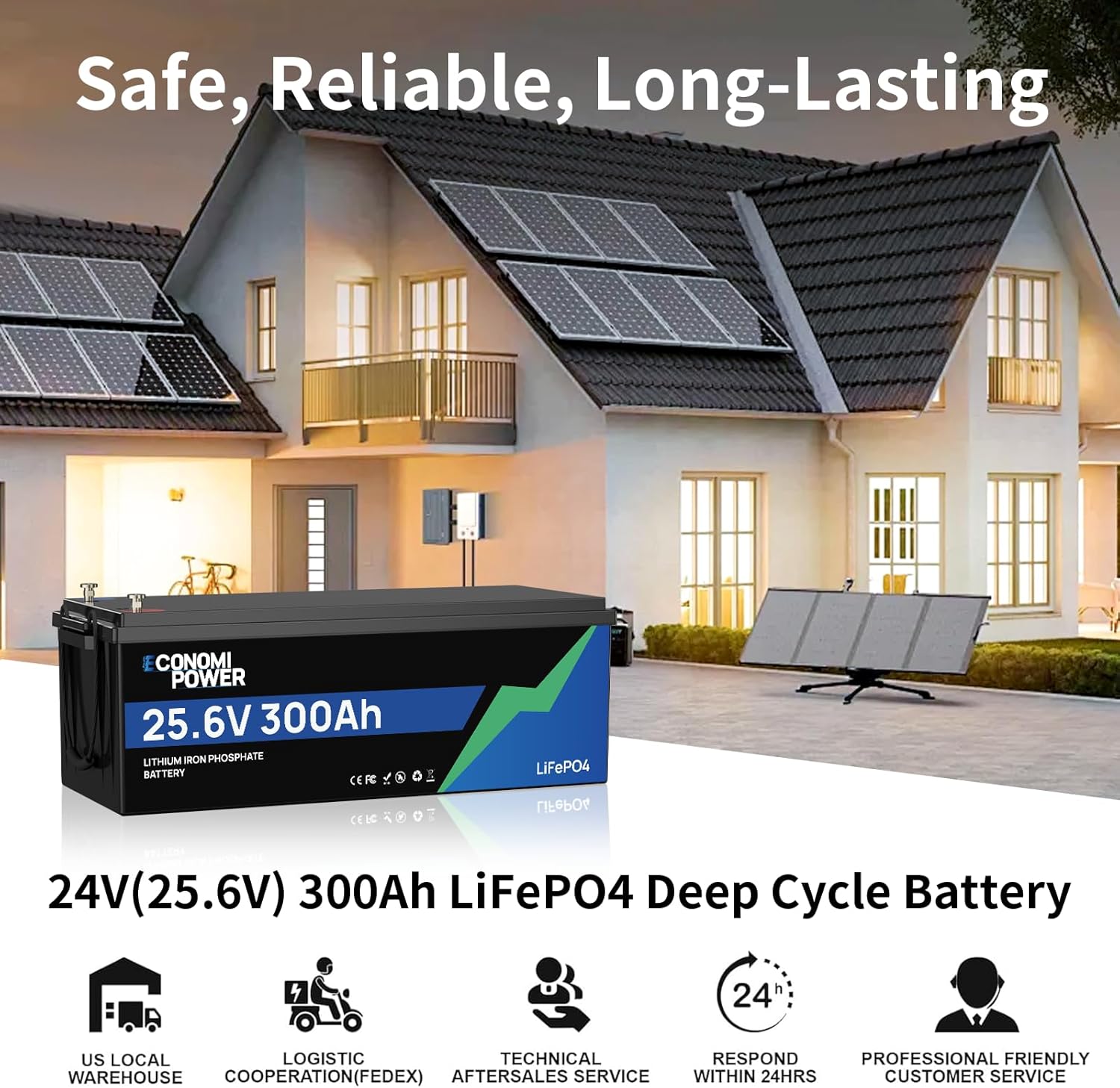 24V 300Ah LiFePO4 Lithium Battery - 7680Wh, 200A BMS, 15000+ Cycles, Low-Temp Cutoff 24v Lithium Battery for RV, Solar, Trolling Motor & Marine Applications