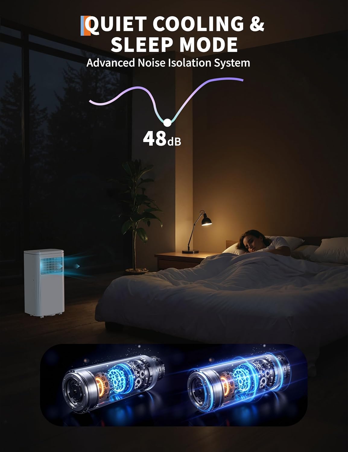 Small Air Conditioner Portable 8,000 BTU with Built-in Dehumidifier - Portable AC unit for rooms up to 350 sq ft - Remote Control, Window Mount Exhaust Kit