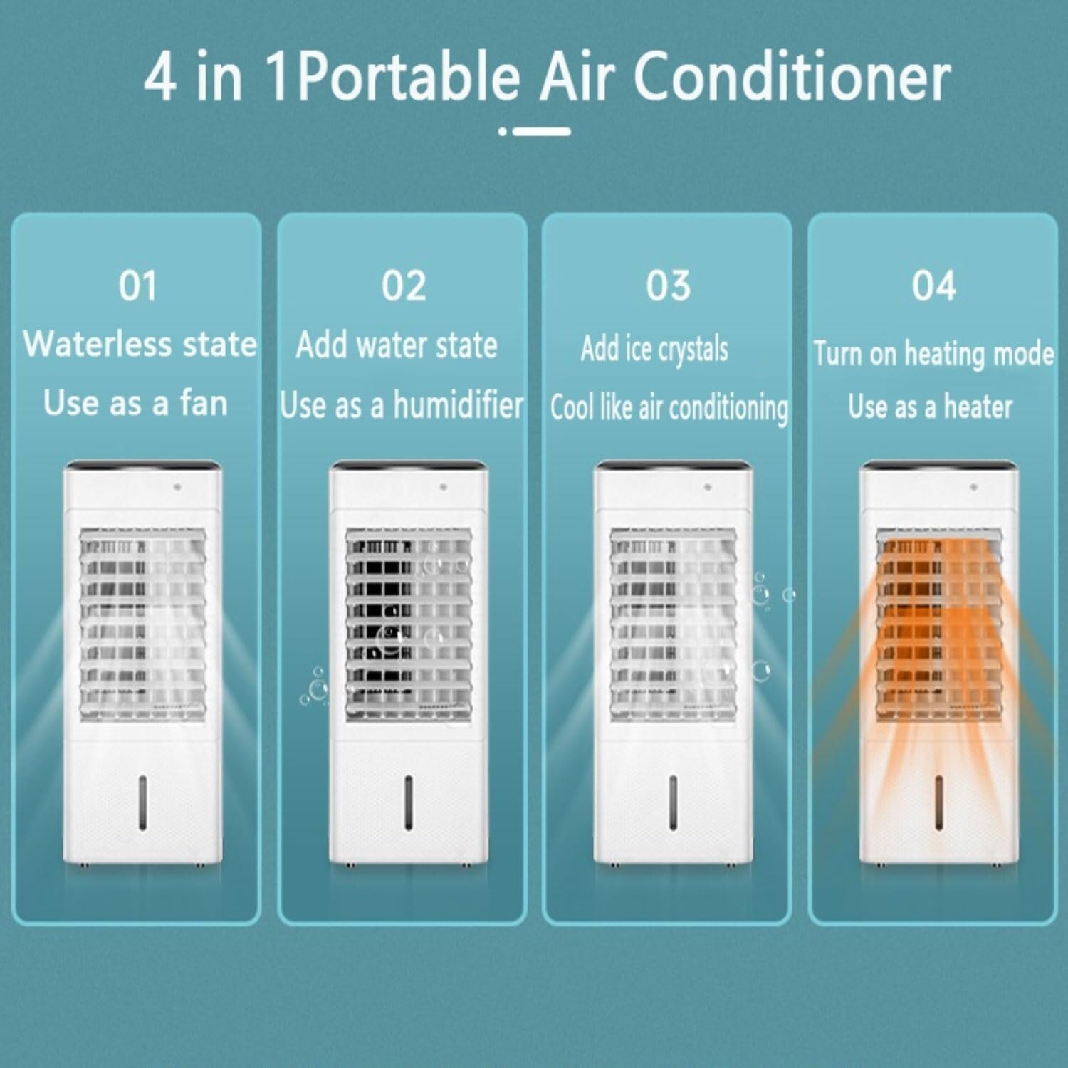 4-in-1 Portable Air Conditioner, 7L Tank Evaporative Air Cooler with Heating, 3 Speeds, 12H Timer, 120° Oscillation for Home, Room & Office – No Hose Needed