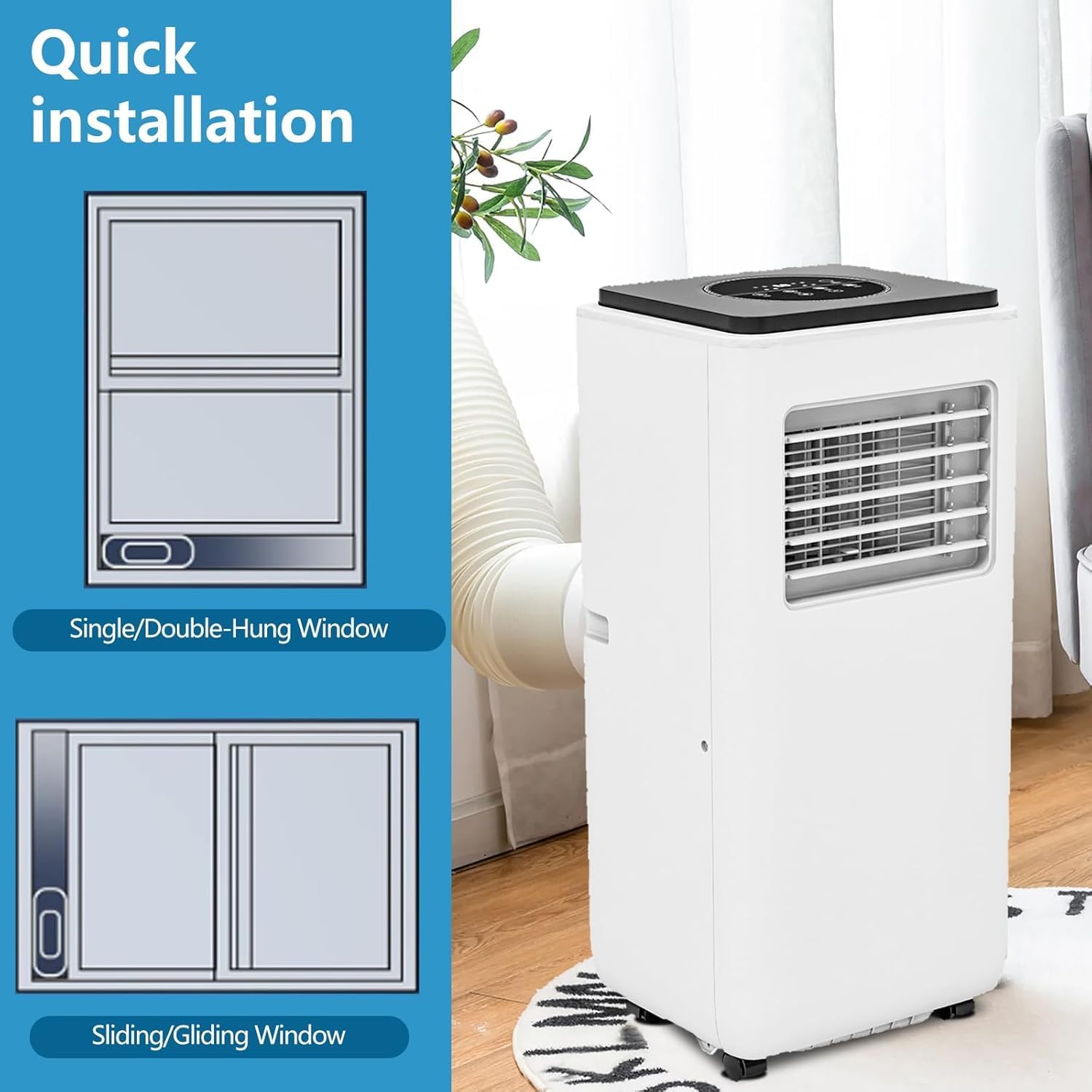 8000BTU Portable Air Conditioner, 3-in-1 Air Conditioner, Cooling Area up to 350 Sq. Ft. Room Air Conditioner with Remote Control/Cooling/Fan/Dehumidifier for Home, Office, Bedroom, White&Black