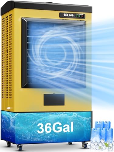 Uthfy 8979 CFM Swamp Cooler Air Conditioner, 58IN Evaporative Air Cooler with 36 Gal Water Tank, 3 Speeds, 120°Oscillation, 5 Ice Packs, Outdoor Air Conditioner for Garage, Patio, Yard, Factory