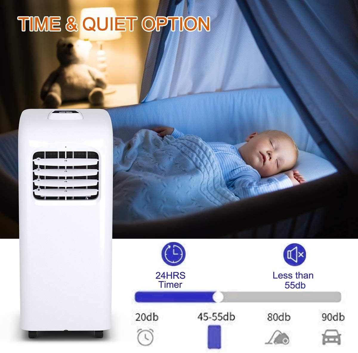 Nightcore Portable Air Conditioner, 8000BTU AC Unit w/Remote Control, LED Display & 24H Timer, Ideal for Home/Office/Apartment/Dorm, Freestanding Compact A/C with Temperature Control, White