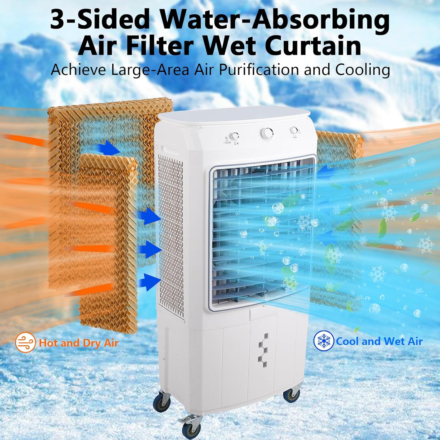 6500 CFM Evaporative Air Cooler, 15.8 Gallon Swamp Cooler with 4 Ice Packs, 3 Wind Speeds and Modes, 3-in-1 Swamp Cooler Air Conditioner, Portable Air Cooler Fan for Indoor Garage Outdoor Patio