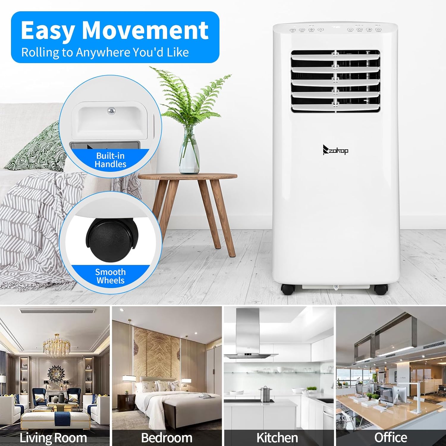 Winado Portable Air Conditioners 9000 BTU for Room Up to 300 Sq.Ft, 3-in-1 WiFi Portable AC Units with Remote Control/24Hrs Timer/Smart Memory, Air Cooler for Garage/Office/Bedroom