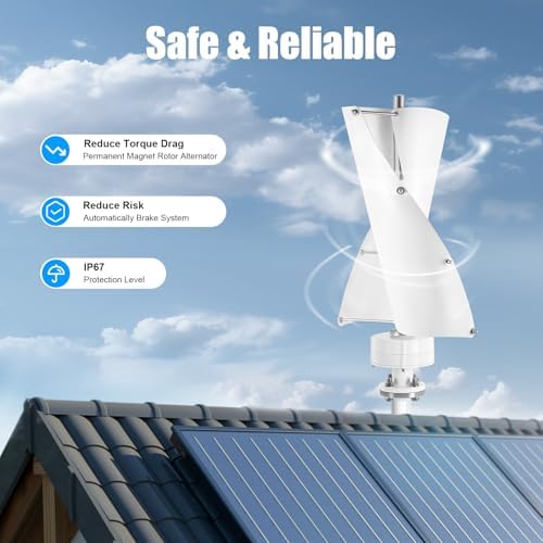 12V 100W Vertical Axis Wind Turbine Generator, Durable Aluminum Blades, Efficient Permanent Magnet System with Controller for Home, Boats, Street Lighting & Renewable Energy Solutions (White)
