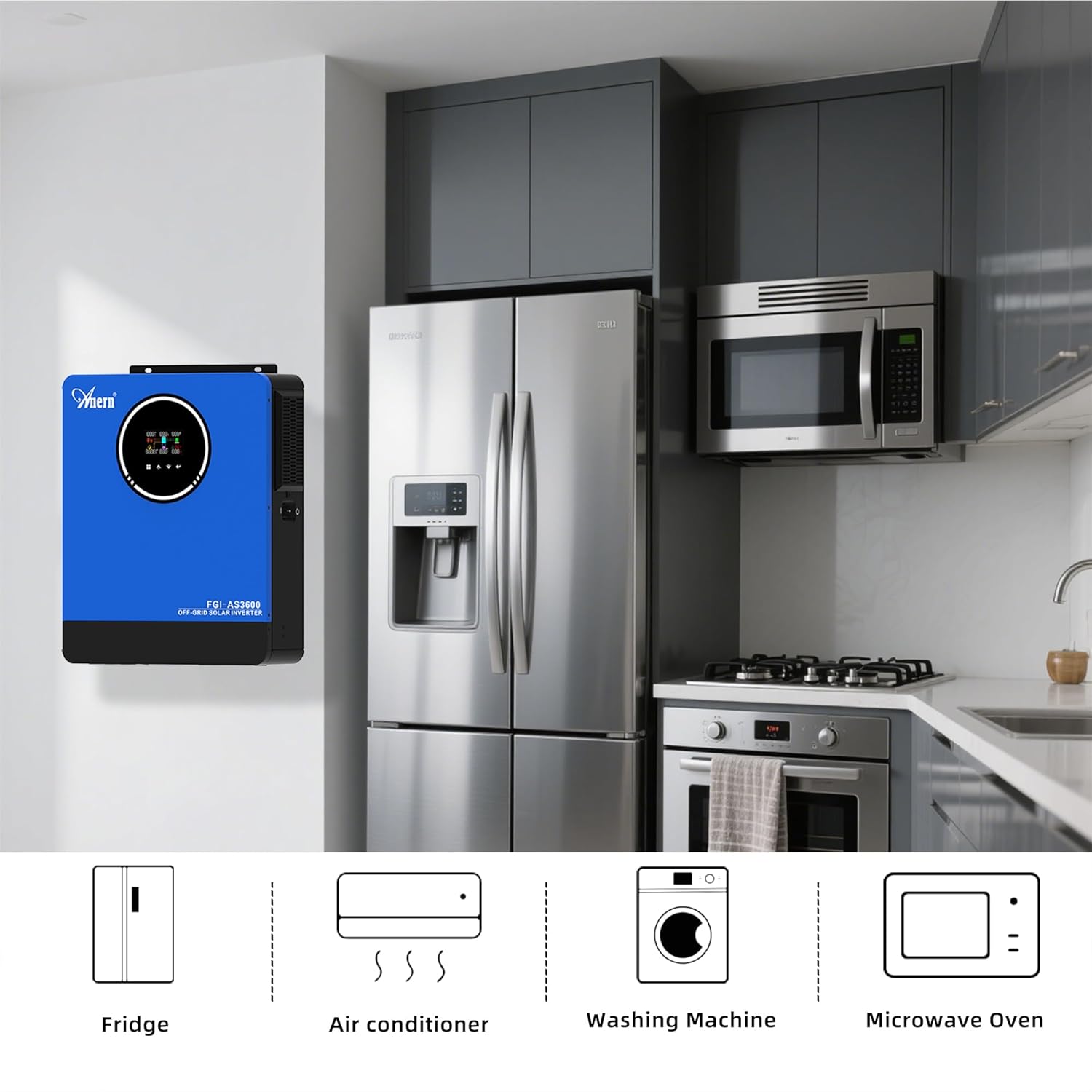 Anern 3600W Solar Inverter Charger 24VDC to 110VAC All in One, Hybrid Voltage Converter with 120A Mppt Charge Controller, Pure Sine Wave Power Two AC Output for Battery-Less or AGM Lithium Battery