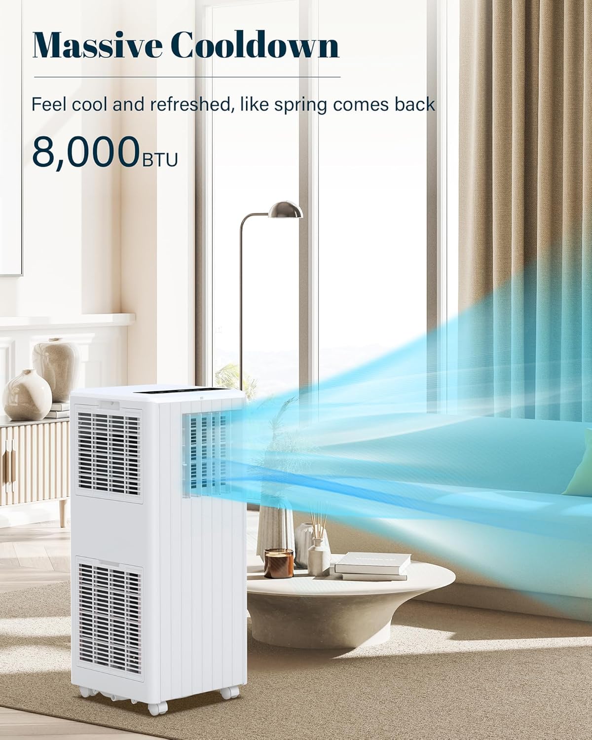 8000 BTU Portable Air Conditioner, 3 in-1 Free Standing Cooling Portable AC Unit with Cool/Dry/Fan Mode, with Remote Control, Cools Up to 350 Sq.Ft with Sleep Mode,2 Fan Speed for Home