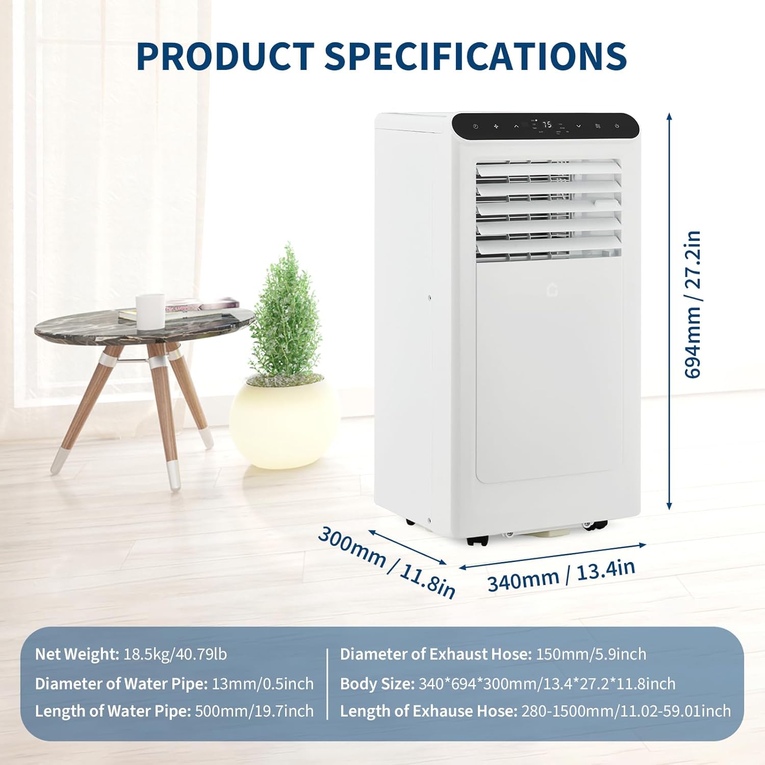 8000BTU Portable Air Conditioners w/Remote/LED Control, Free Stand Cooling Portable AC Unit for Room up to 350 sq. ft, 3-in-1 AC (Cool, Fan, Dehumidifier), 24Hrs Timer,Quiet Sleep Mode(45dB)