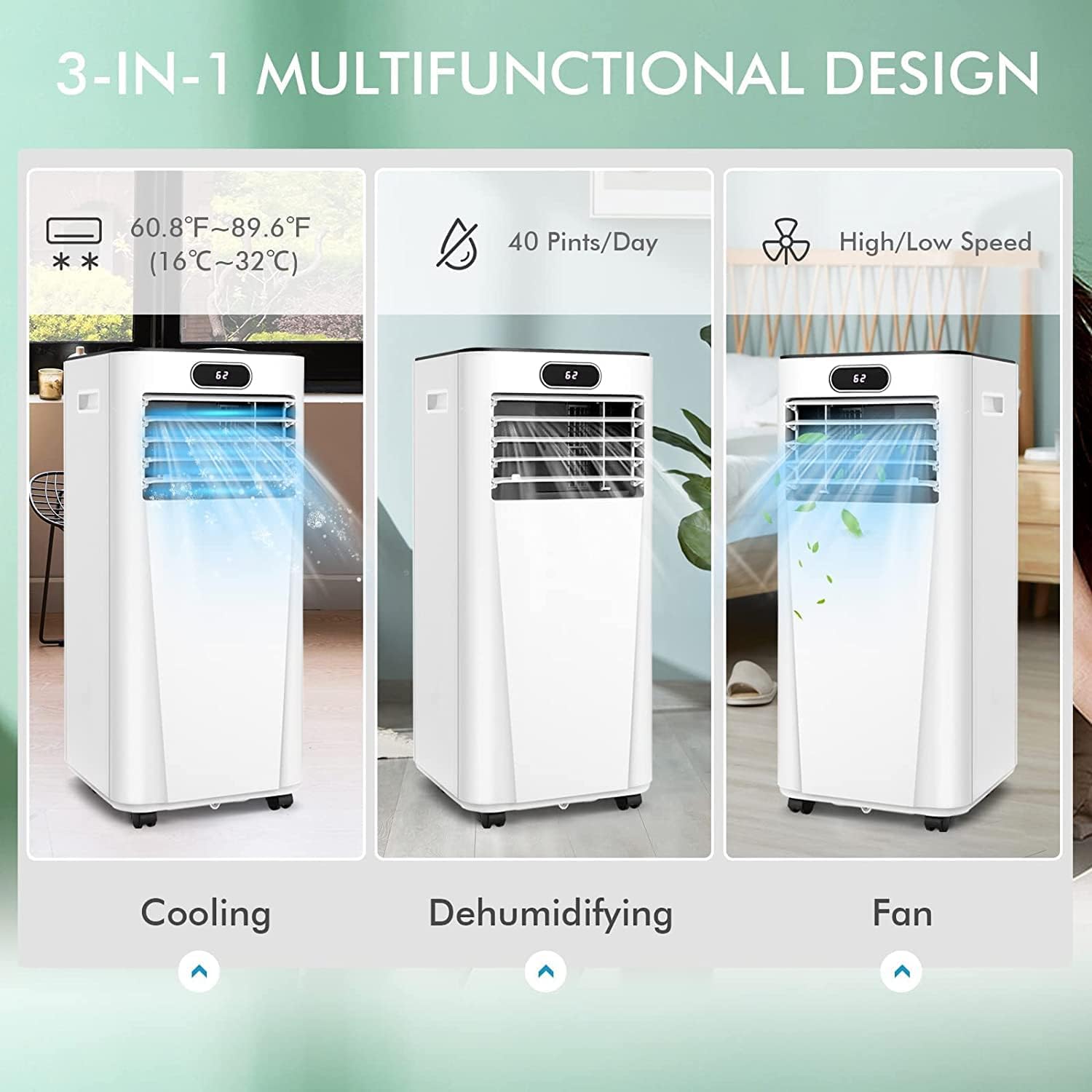 LDAILY 8000 BTU Portable Air Conditioner, 3-in-1 Air Cooler w/Fan & Dehumidifier Mode, Quiet AC Unit w/ 2 Fan Speeds & 24H Timer, 230 Sq. Ft Coverage, Remote Control (8000 BTU, White)