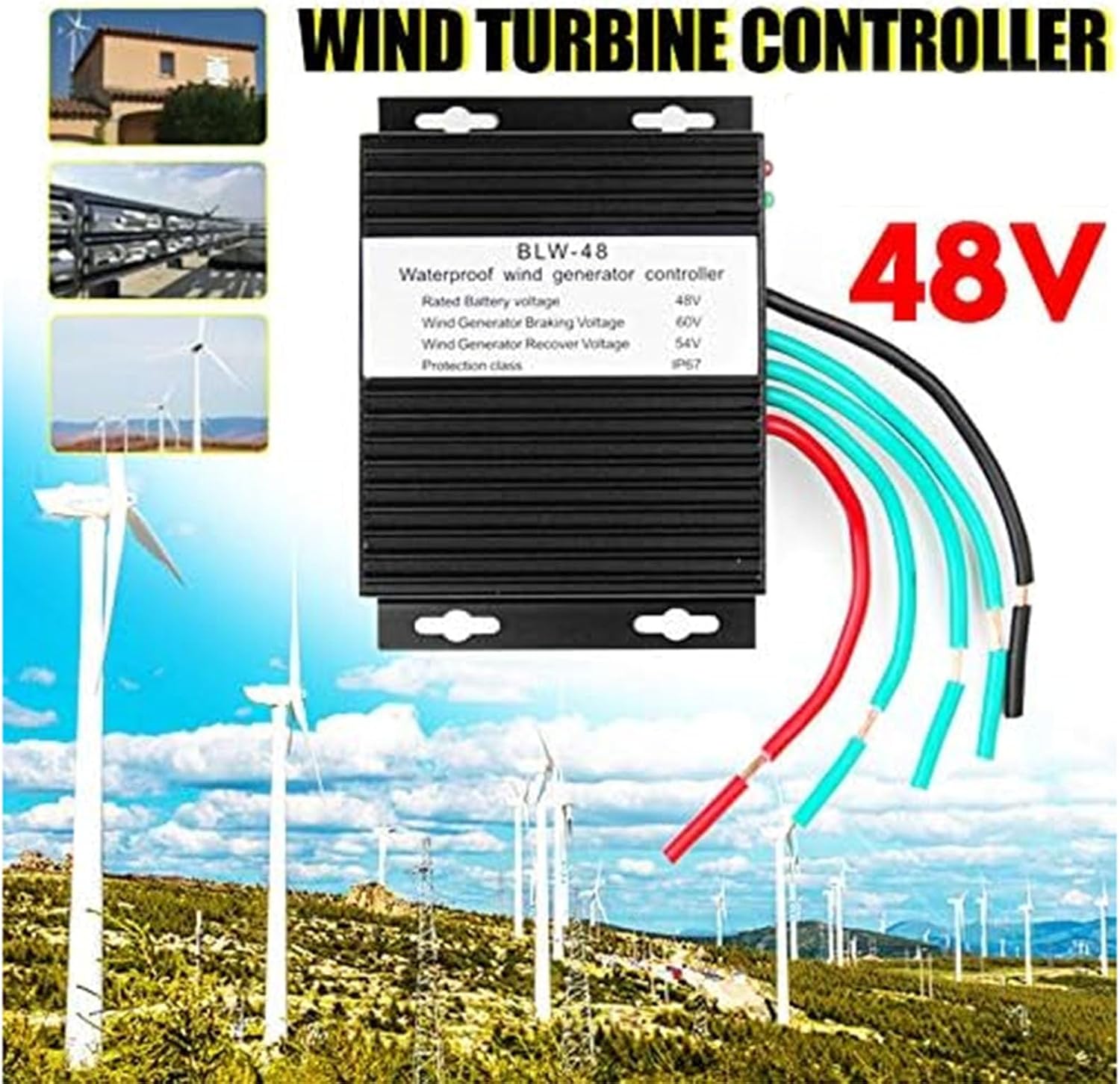 1200W-3000W IP67 Waterproof Wind Generator Controller, 12V 24V 48V 220V Wind Power Charge Regulator for Wind Turbine Systems,12V