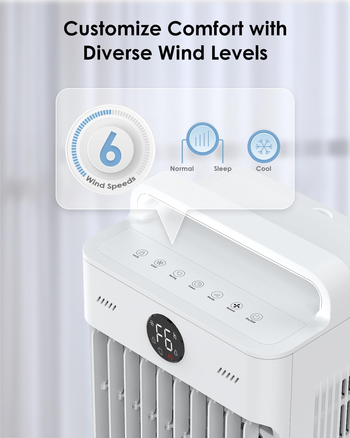 Windowless Portable Air Conditioners with Remote, 3-IN-1 Evaporative Air Cooler with Display, 2.64-Gal Tank for 10H Cooling, 3 Modes & 6 Speeds, 60° Oscillation, 12H Timer, Swamp Cooler for Indoors
