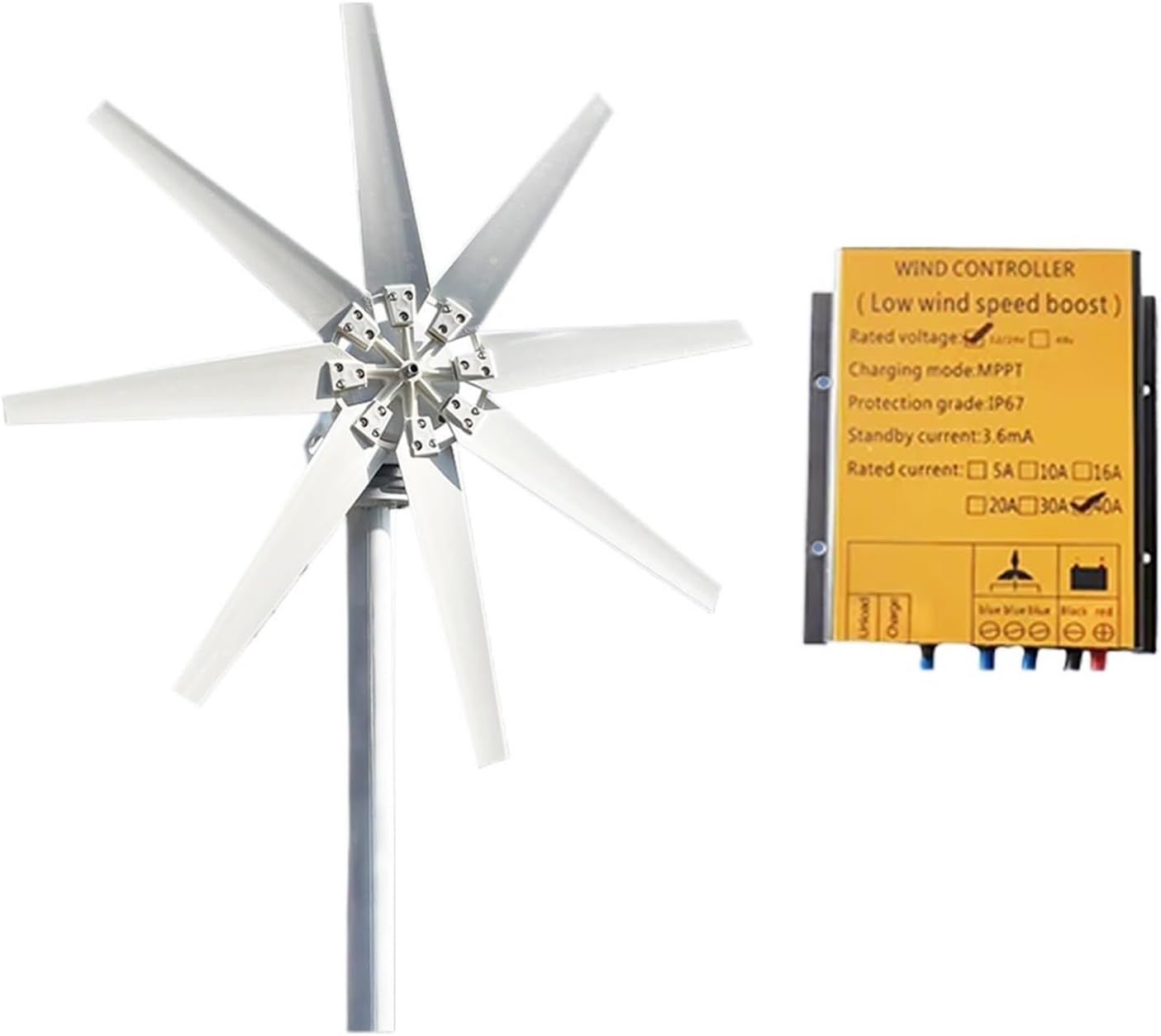 3000W 5000W Wind Turbine Generators Kit Horizontal Axis Wind Turbine 48V/24V Alternative Energy Generator AC Output Household Farm Complete Kit Industrial Energy(White Blades,12V_1000W)