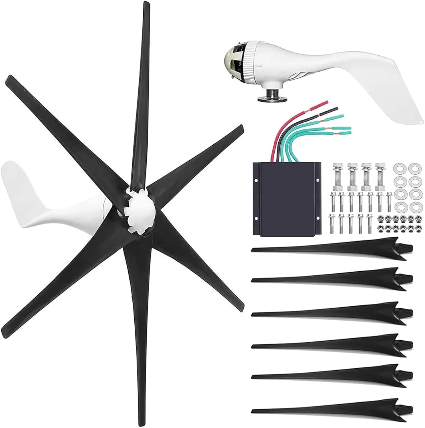 5000W Wind Turbine Kit, 6-Blade Horizontal Wind Turbine Home Energy Generator 12V 24V 48V W/Controller Suitable for Ocean, RV, Home, and Industrial Use