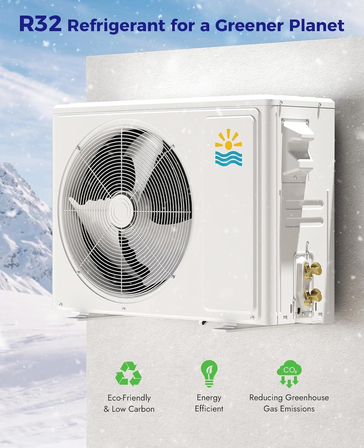 9000 BTU Mini Split Ac/Heating System - 19 SEER2 Mini Split AC Unit with Heat Pump, 115V Energy Efficient Ductless AC Unit Up to 450 Sq.Ft with Installation Kit