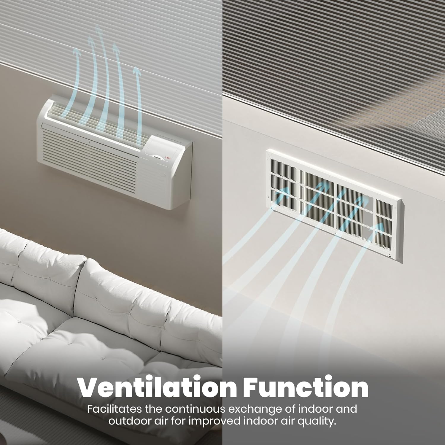 TOSOT 15,000 BTU PTAC, Inverter Packaged Terminal Air Conditioner with Heat Pump and 3.5 kW Electric Heater, Ventilation, Works in 20 to 115℉, 11.6 COP, R32, Wall Sleeve and Grill Included, 230V
