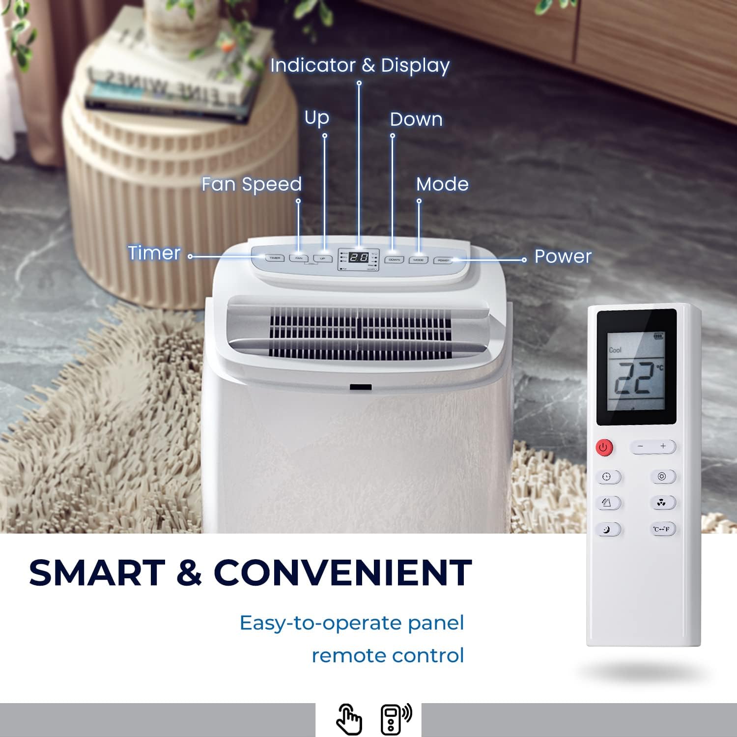 SIMOE Portable Air Conditioner 12000BTU(Ashrae), w/Built-in Dehumidifier, Fan, Quiet AC Unit Cools Rooms to 450 sq.ft, Remote Control, Complete Window Mount Exhaust Kit