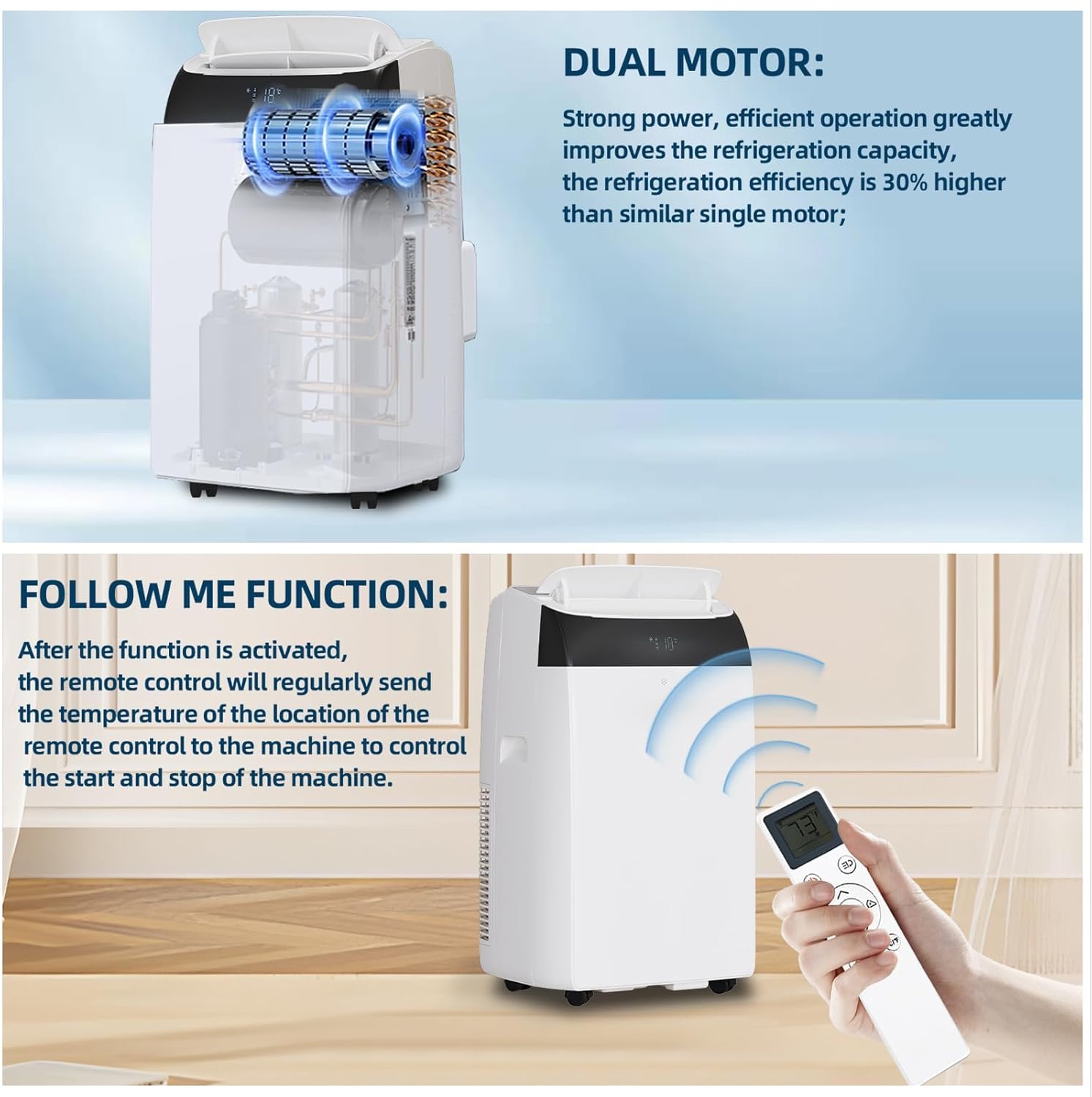 14000 BTU Portable Air Conditioners with Remote Control, 3-in-1 Free Standing Cooling AC Unit with Fan & Dehumidifier, Cools Room up to 750 sq.ft, Smart/Sleep Mode,3 Speed,Auto Swing, 24H Timer