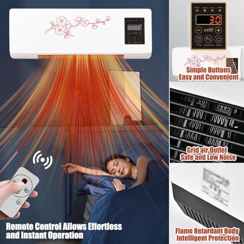 Portable Air Conditioner 2 In1 Mini Wall Mounted Smart Cooling and Heating Air Conditioner Fan for Bedroom Heater AC Unit Heating System Combo for Bathroom Office, RV(White)