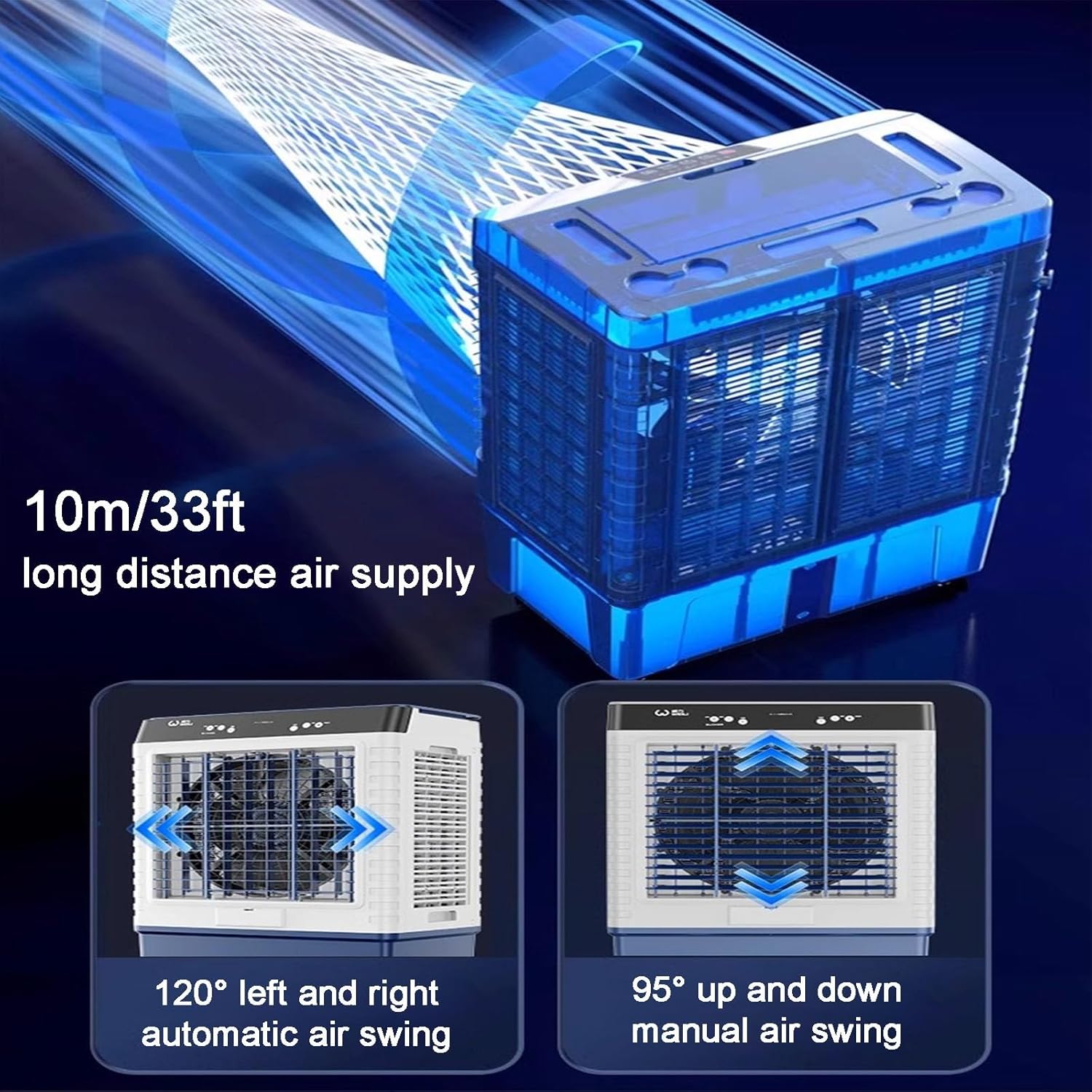 Evaporative Air Cooler, 3 in 1 Swamp Cooler with 4 Ice Crystal Box, Air Conditioner Portable with 3 Speeds, 2 Modes, Knobs for Outdoor, Office, Home(85cm/33in)