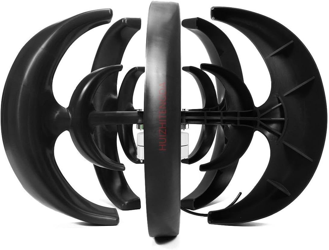 5000W Black Lantern Wind Turbine Generator, 5-Blade Low Start Up Speed Vertical Wind Turbine Generator 12V 24V 48V for Home Hybrids Streetlight (Black)