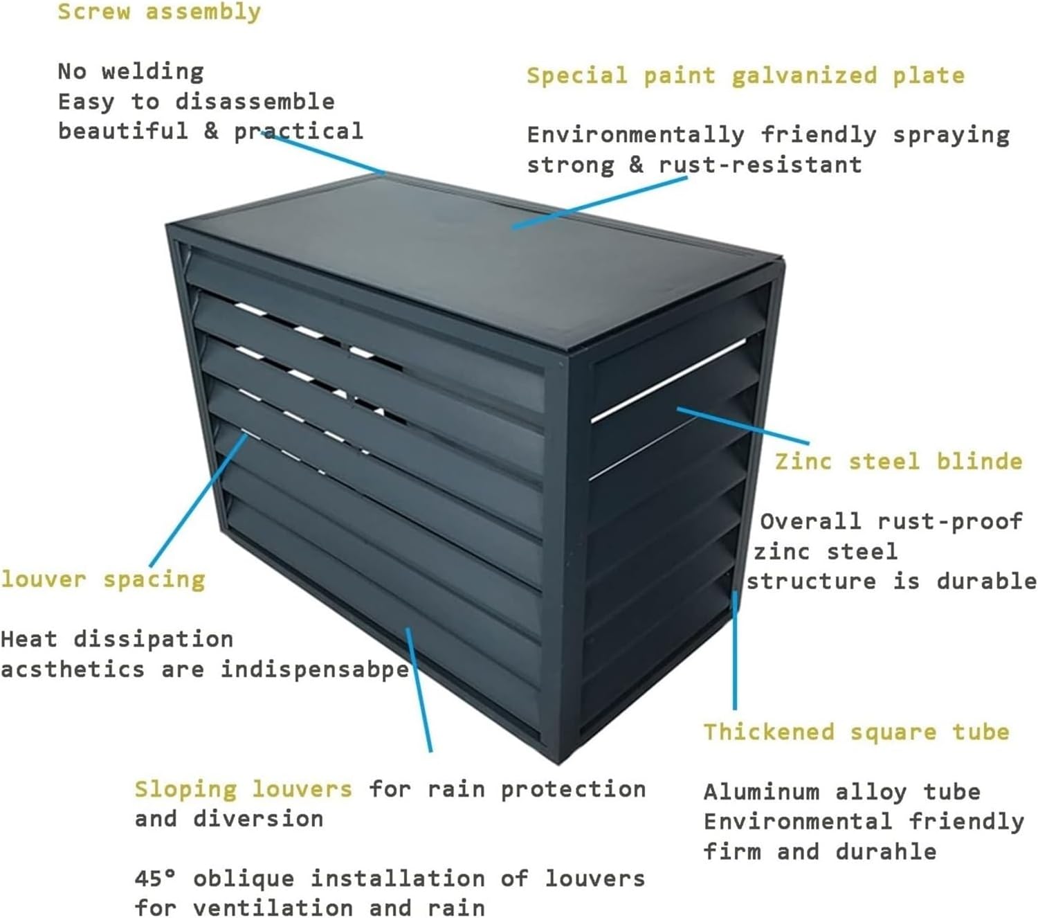 Heavy Duty Privacy Screen Fence Outdoor Air Conditioner Cover Aluminum Alloy Space Divider Trash Can Enclosure Hid Air Conditioning Rack Flower Stand Protective Grilles For Pool Pumps(Black no top,110