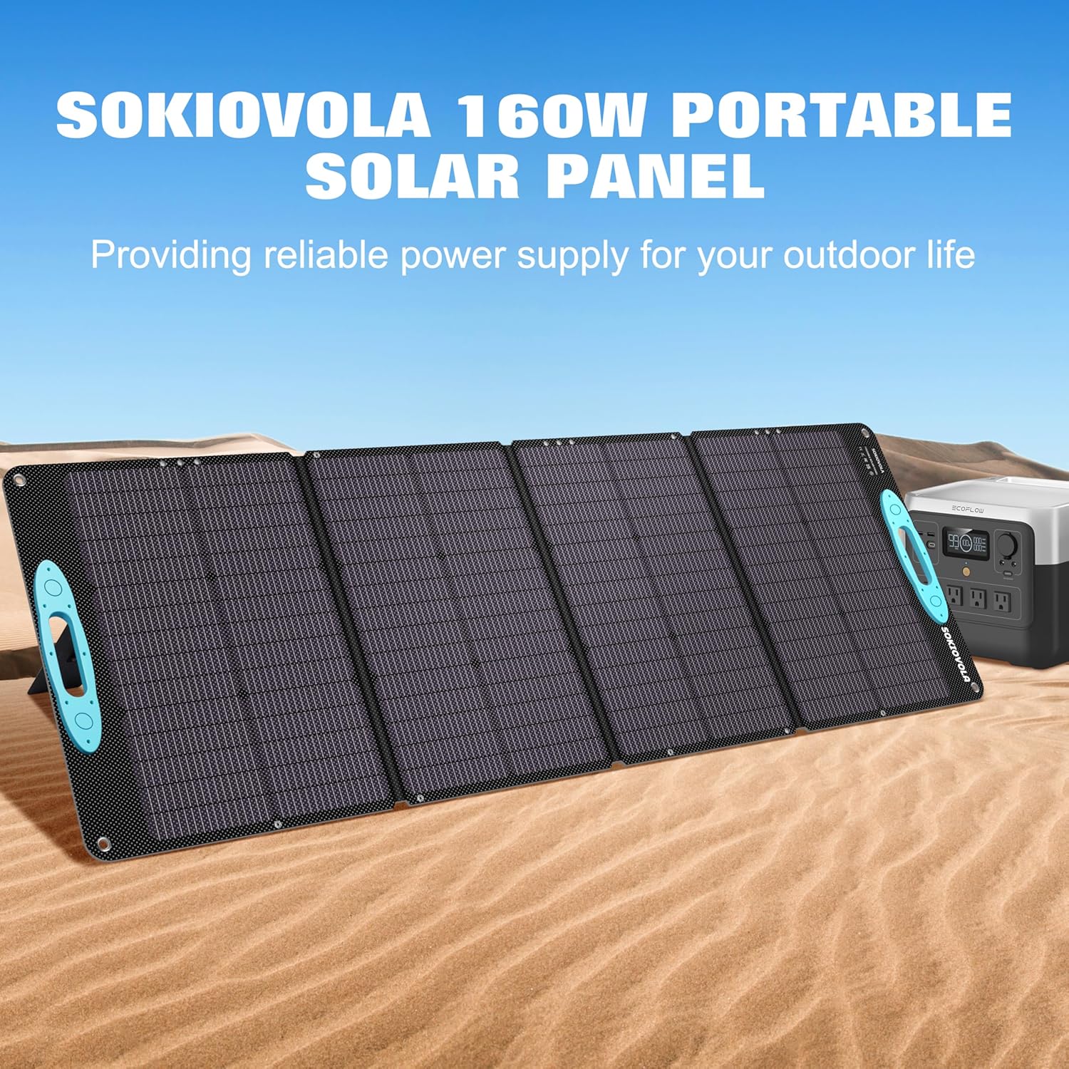 160W 18V Portable Solar Panels for Power Station,25% High Conversion Efficiency ETFE Foldable Solar Panel Charger with Adjustable Kickstand Solar Panel for Camping Outdoor RV Trailer Car