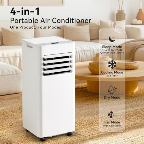 Portable Air Conditioners, 10000BTU 4-in-1 AC Unit, Fast Cooling, Dehumidifier, Fan, 24H Timer Quiet Sleep, Remote Control, Window Kit, for Home/Office/Dorm